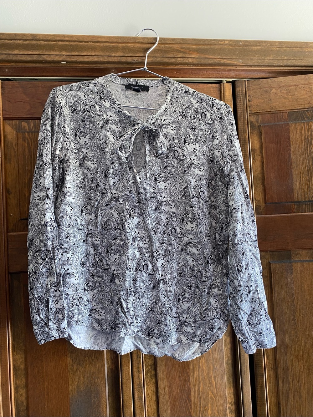 Atmosphere Black & White Paisley Tie-Neck Blouse